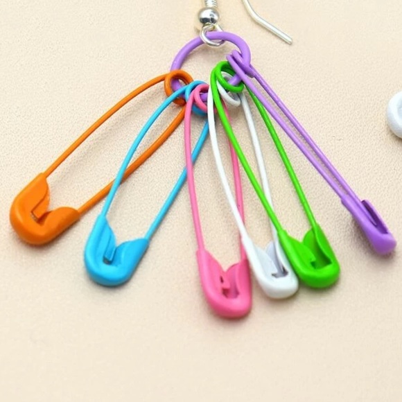NEW Rainbow Colored Safety Pin Earrings - Picture 3 of 4